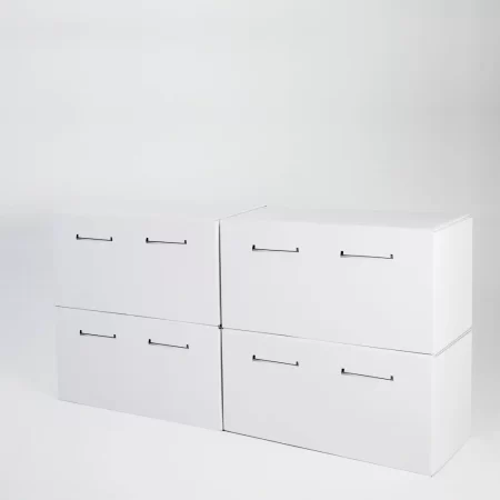 Mueble bajo de carton grande para home staging, ligero y resistente, ideal para decoracion de pisos en venta