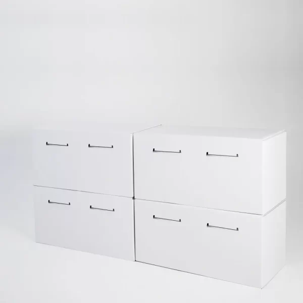 Mueble bajo de carton grande para home staging, ligero y resistente, ideal para decoracion de pisos en venta